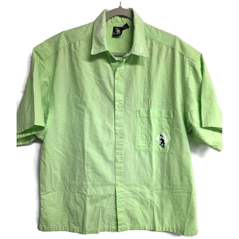 Vintage Gotcha Shirt Mens Large Green Graphic Short Sleeve Button Surf Beach L